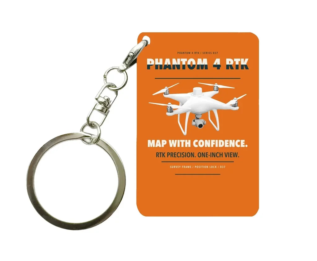 DJI Phantom 4 RTK Key Chain design on orange key chain