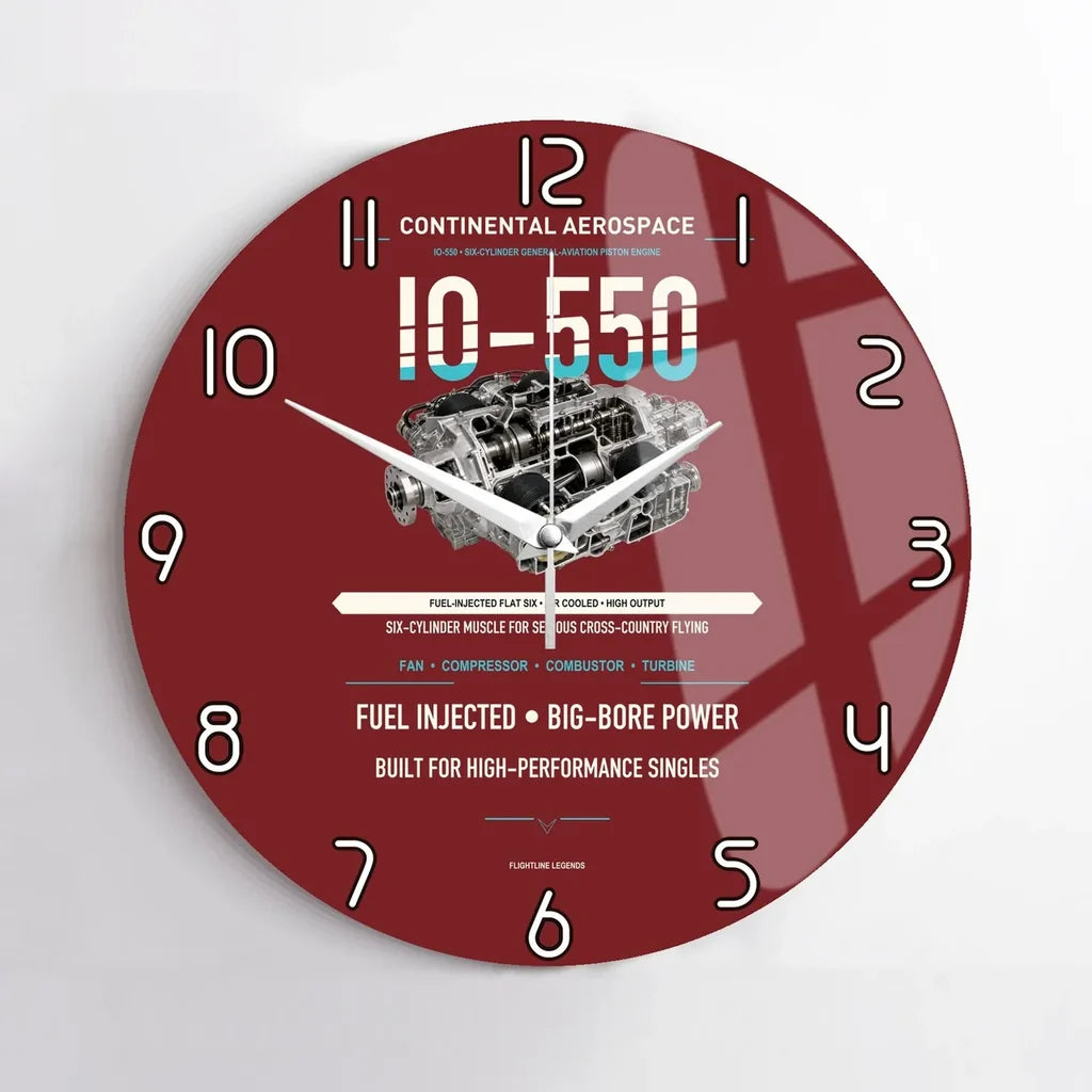 IO-550 design on dark red no frame wall clock