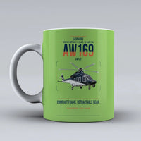 Thumbnail for Leonardo AW169 design on light green ceramic mug, double-side print