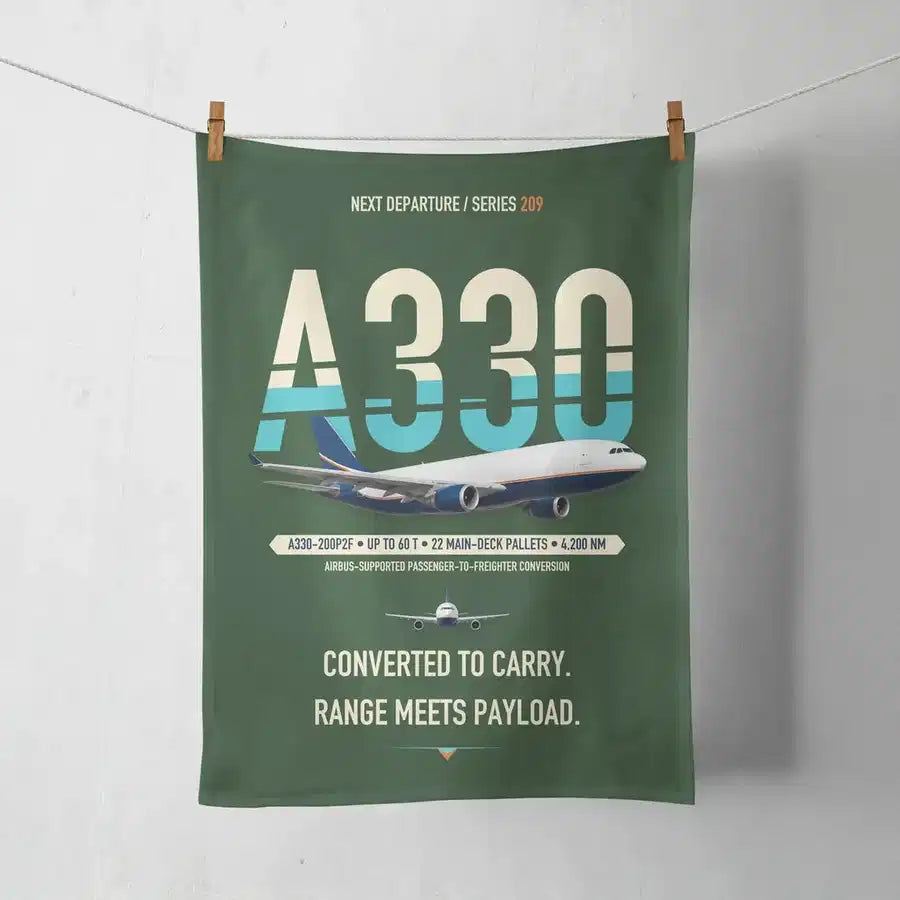 Airbus A330-200P2F design on dark green towel