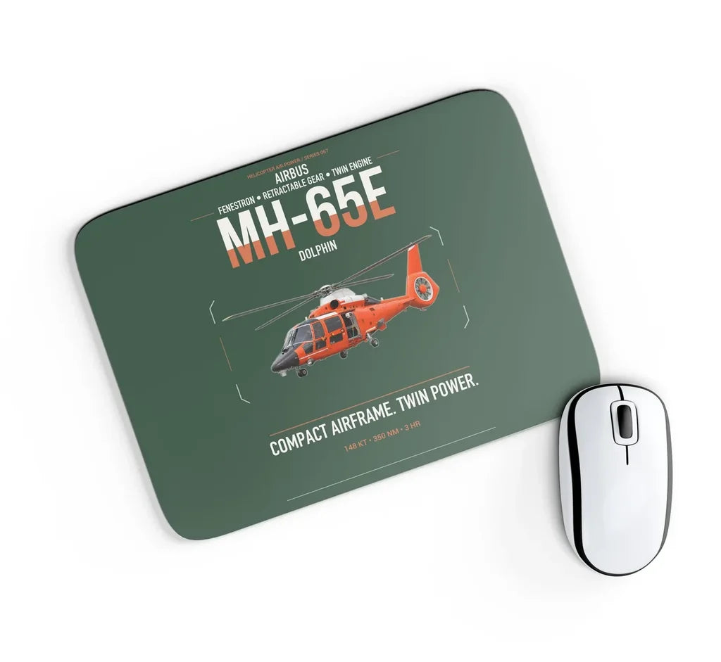 Airbus MH-65E Dolphin design on dark green rectangle mouse pad