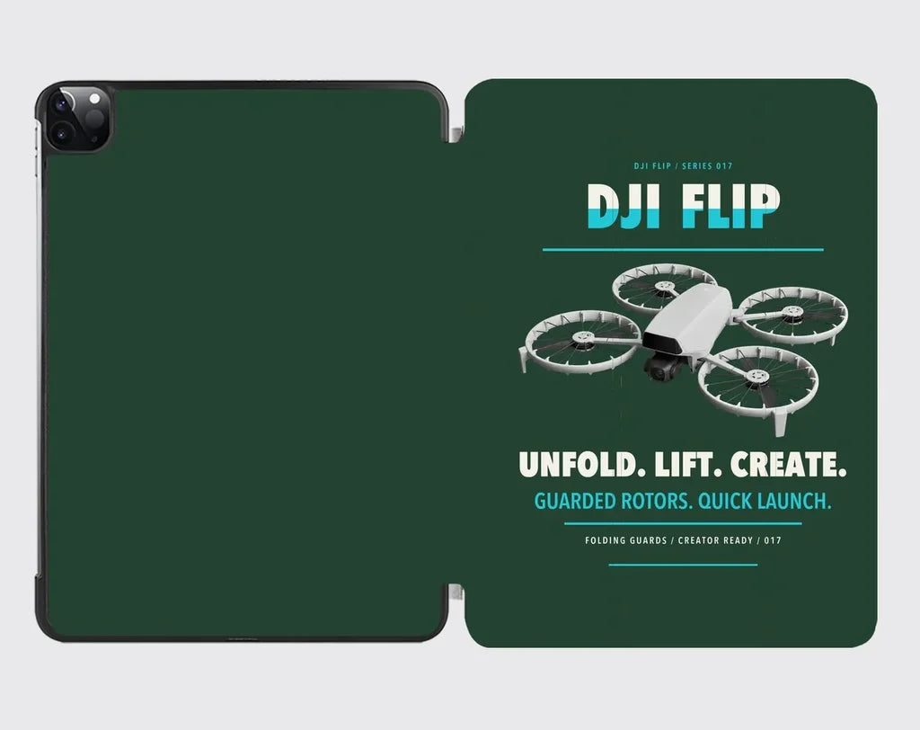 DJI Flip design on dark green ipad tablet case