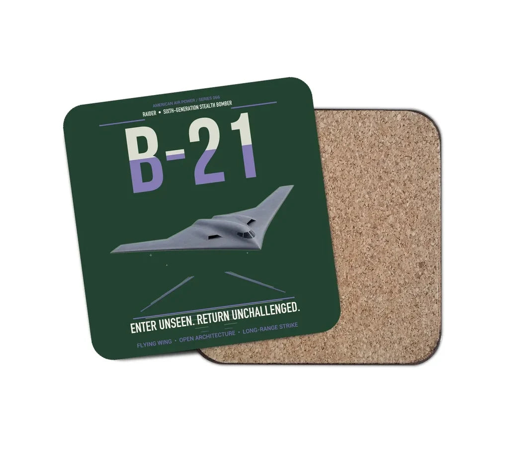 B-21 Raider design on dark green 1 piece coaster