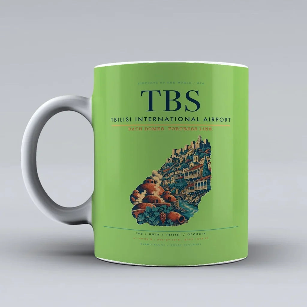 International Airport TBS Mug design on light green tbilisi