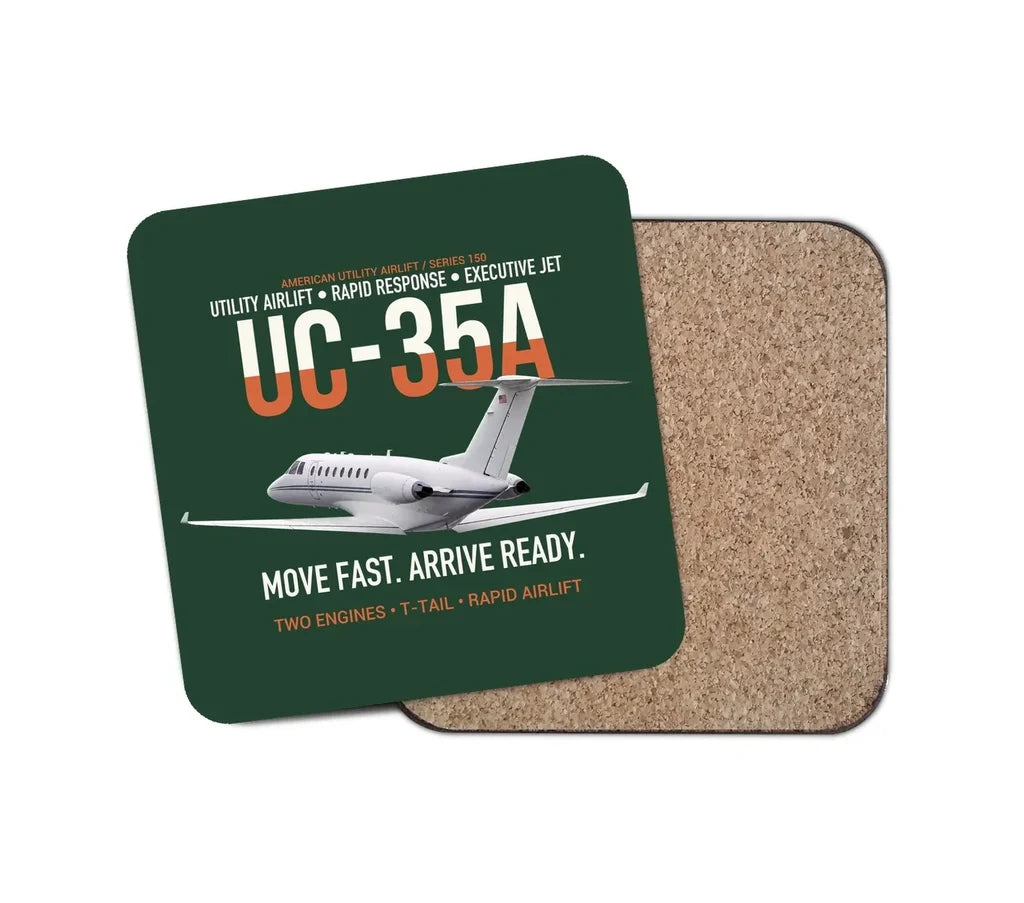 UC-35A Citation Ultra Rapid Utility Airlift design on dark green 1 piece coaster