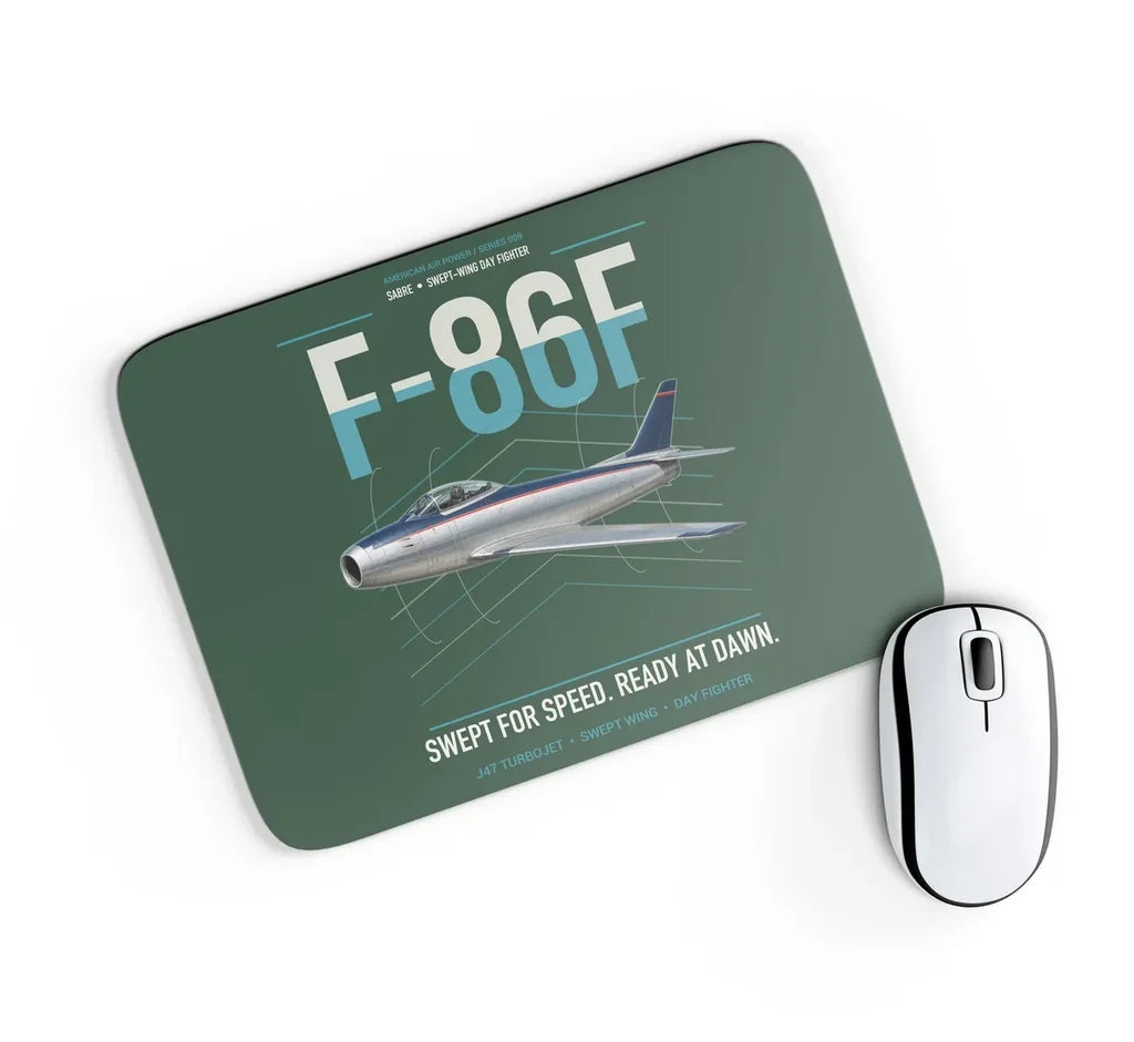 F-86F Sabre design on dark green rectangle mouse pad