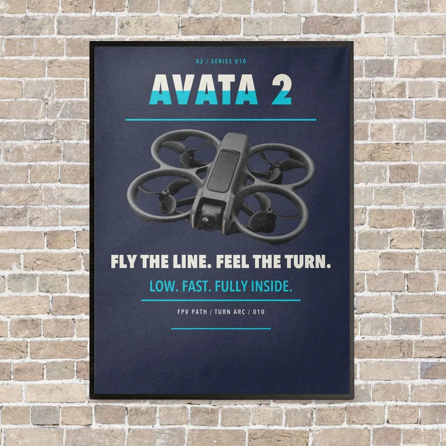 DJI Avata 2 vertical canvas print - framed - navy blue background