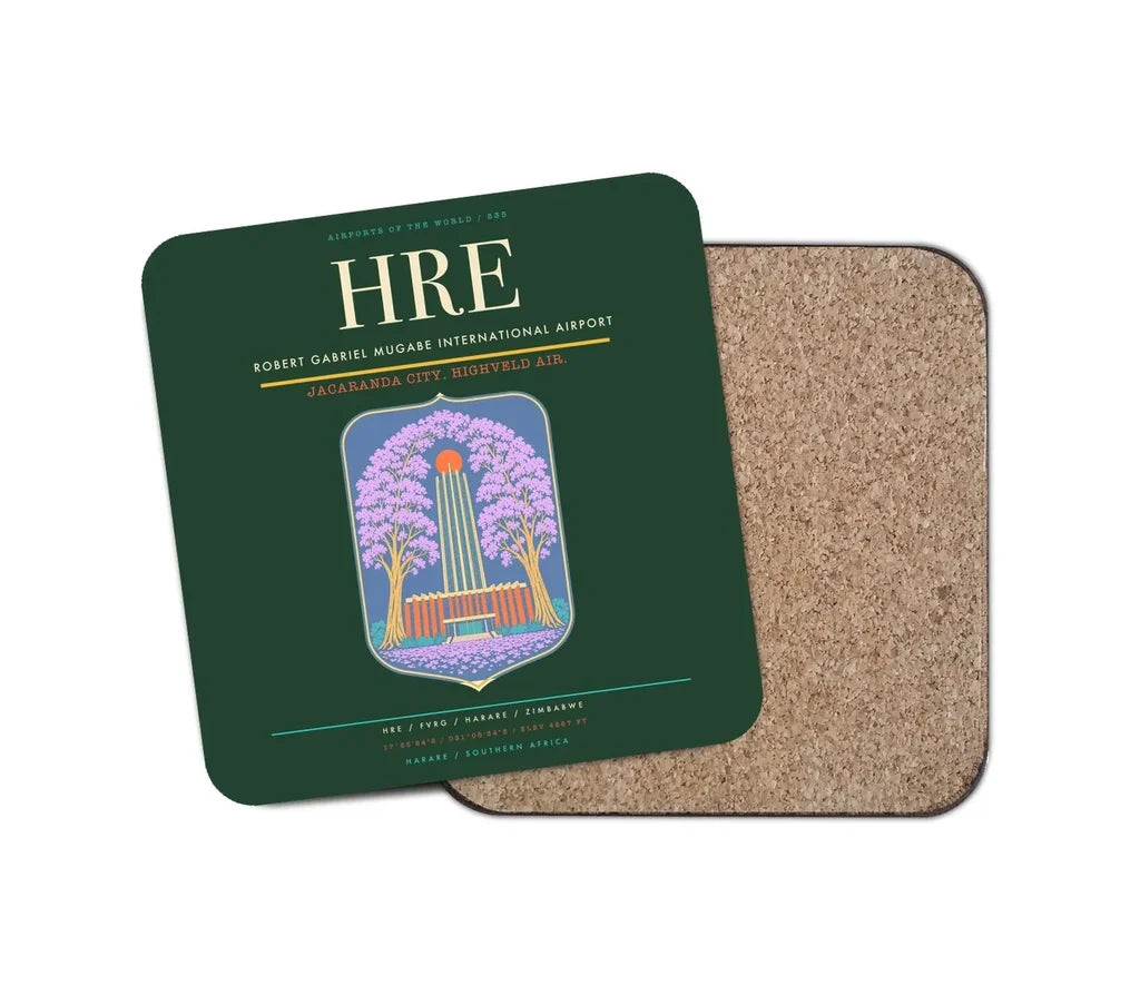 Robert Gabriel Mugabe International Airport (HRE) design on dark green 1 piece coaster