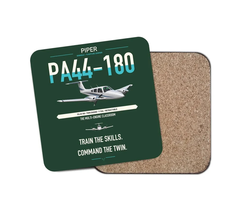 Piper PA-44-180 Seminole design on dark green 1 piece coaster