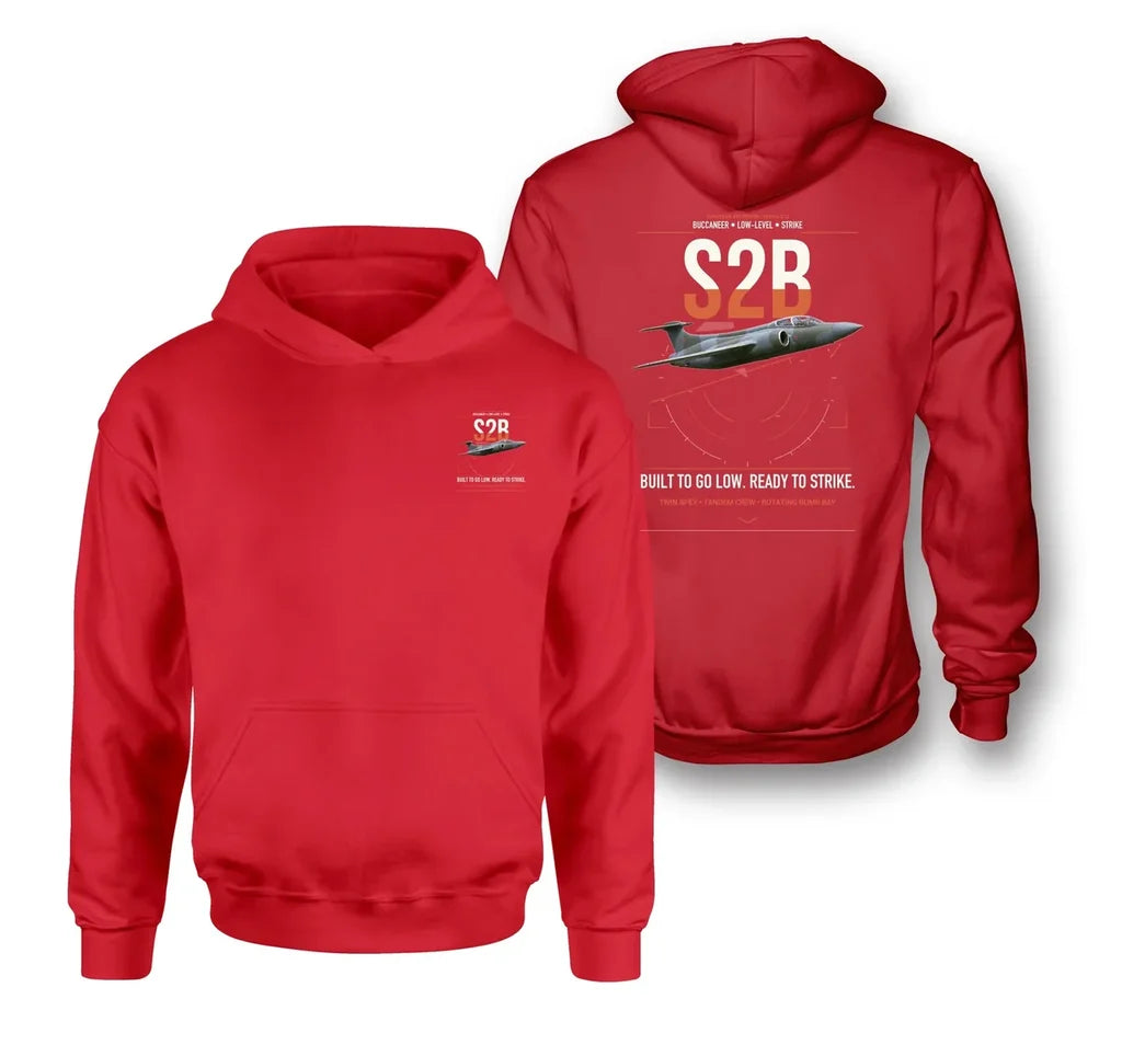 Blackburn Buccaneer S2B design on red double-side hoodie, double-side print