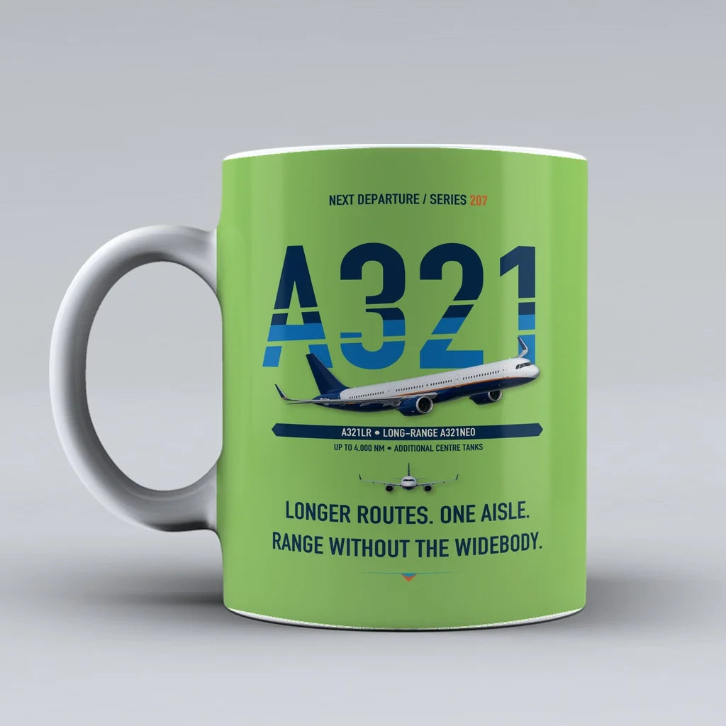 A321LR Mug design on light green airbus