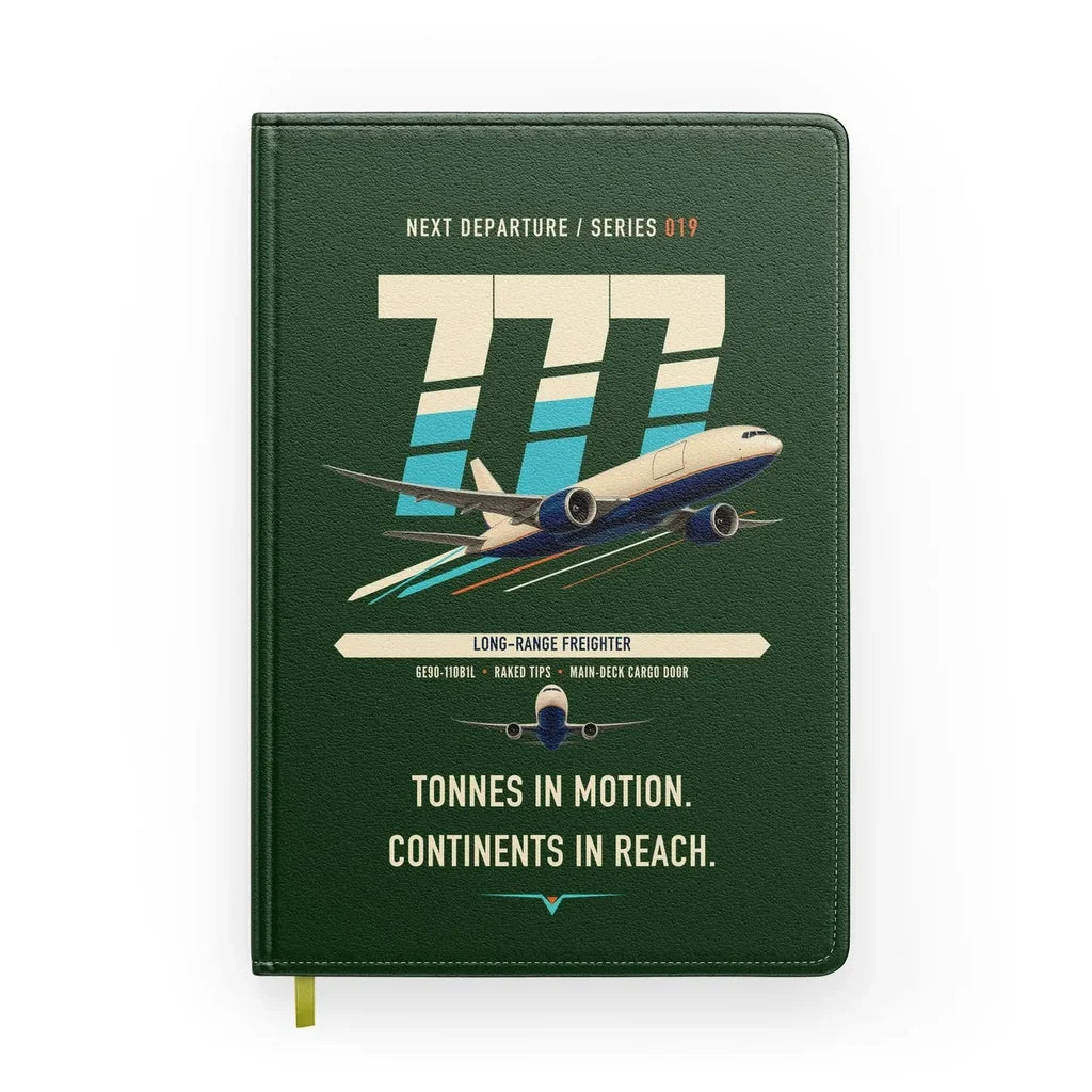 Boeing 777F design on dark green notebook