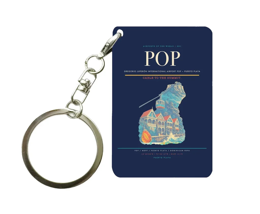 Gregorio Luperón International Airport (POP) design on navy blue key chain