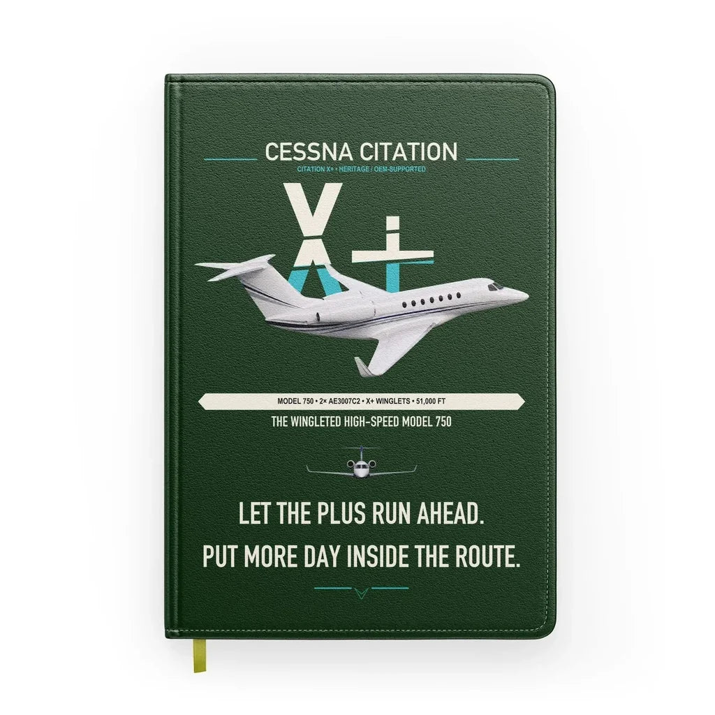 Cessna Citation X+ design on dark green notebook