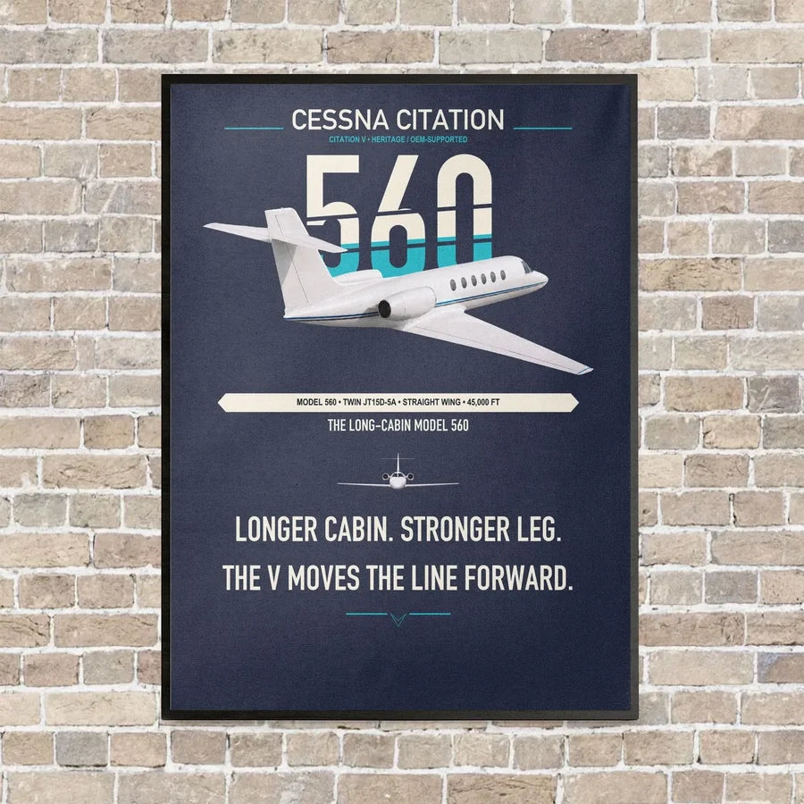 Cessna Citation 560 - Citation V vertical canvas print - framed - navy blue background