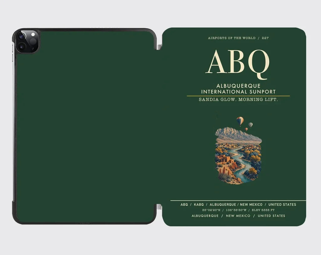 Albuquerque International Sunport (ABQ) design on dark green ipad tablet case