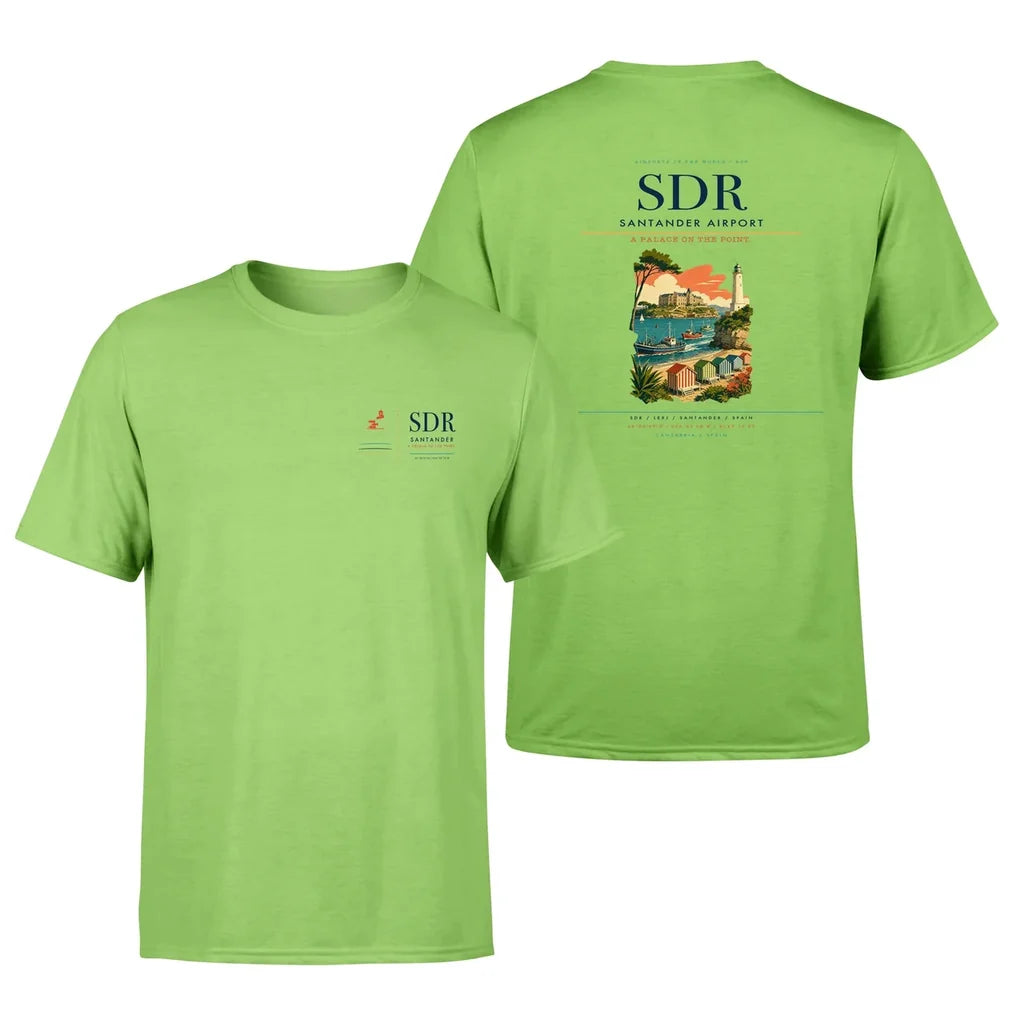 Santander Airport (SDR) design printed on light green double-side t-shirt