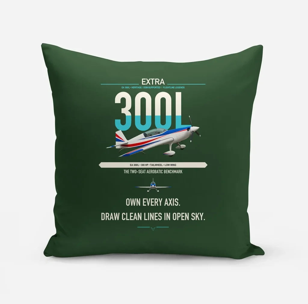 Extra 300L design on dark green pillow