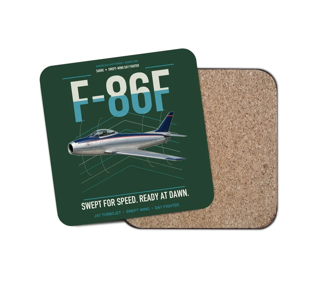 F-86F Sabre design on dark green 1 piece coaster