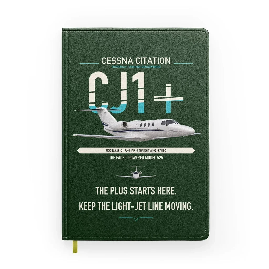 Cessna Citation CJ1+ design on dark green notebook