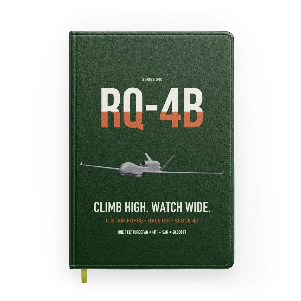 RQ-4B Global Hawk design on dark green notebook