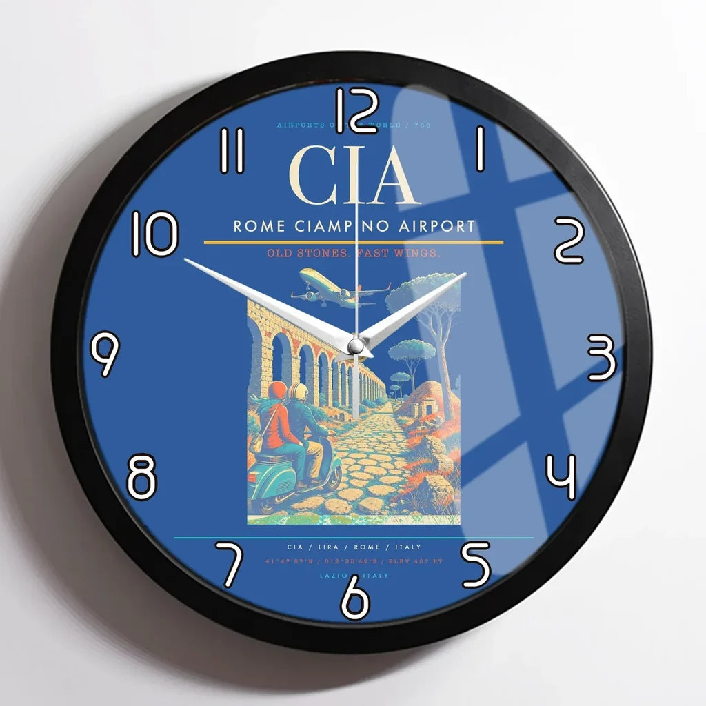Rome Ciampino Airport CIA Wall-Clock Framed - Blue