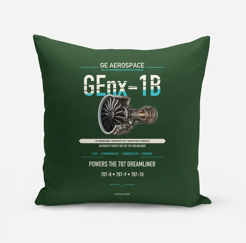 GEnx-1B design on dark green pillow