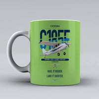 Thumbnail for Cessna A185F Skywagon design on light green ceramic mug, double-side print