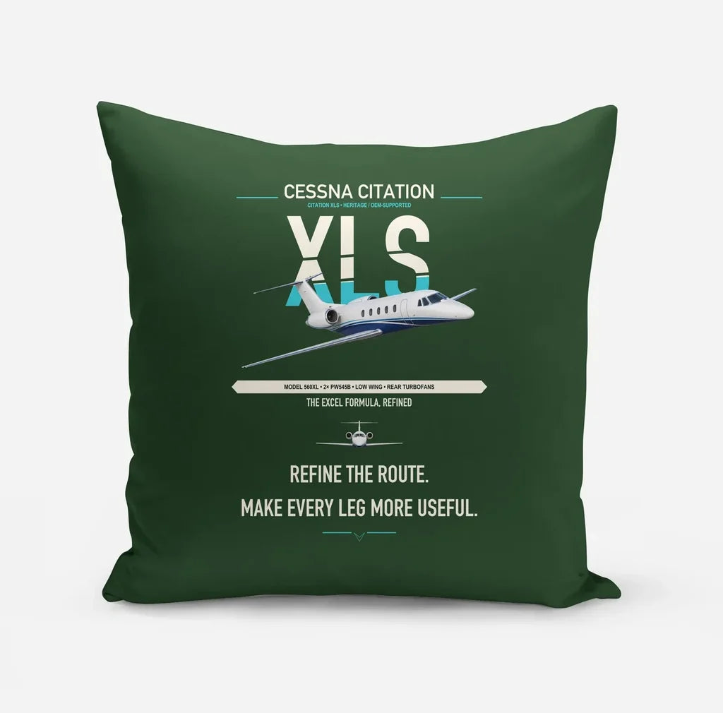 Cessna Citation XLS design on dark green pillow