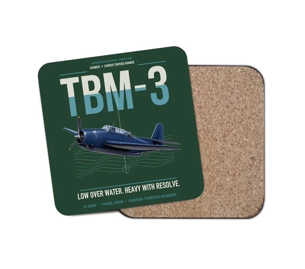 TBM-3 Avenger design on dark green 1 piece coaster