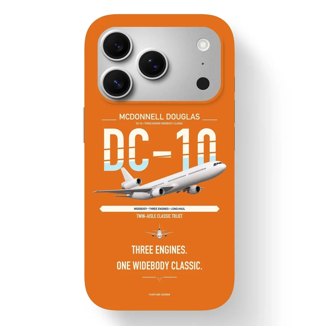 McDonnell Douglas DC-10 design on orange magsafe iphone case, for iPhone 17 Pro