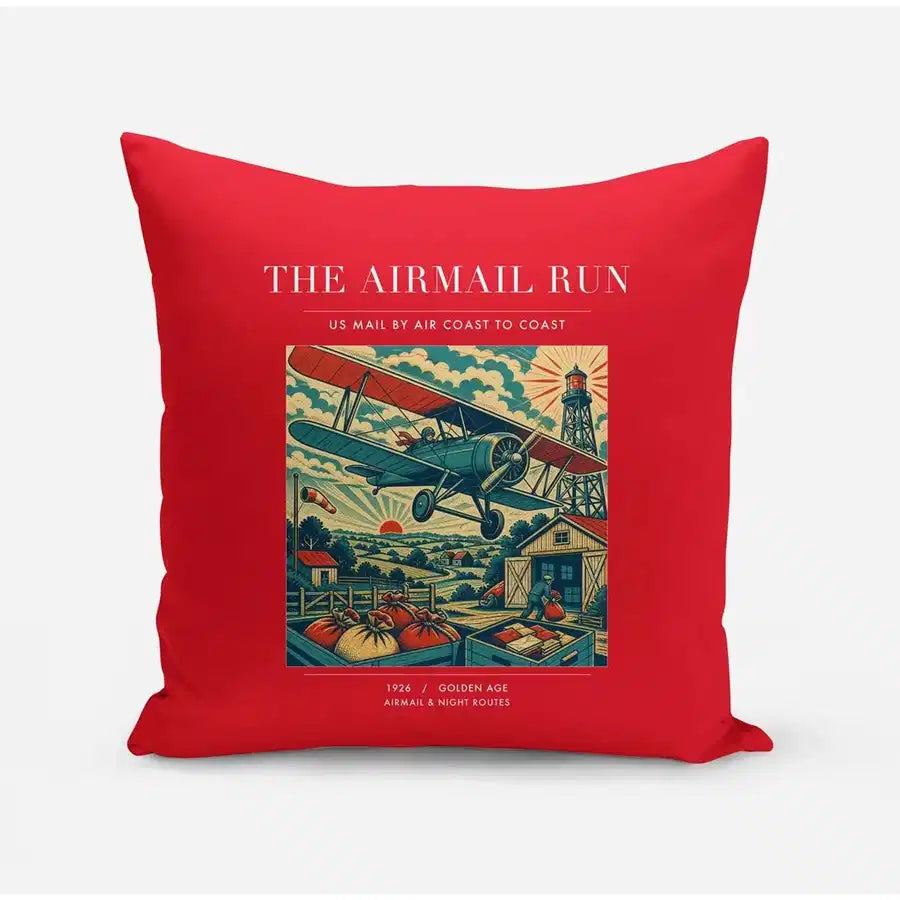 VINTAGE G4015 - The Airmail Run - Designed Pillows design on red