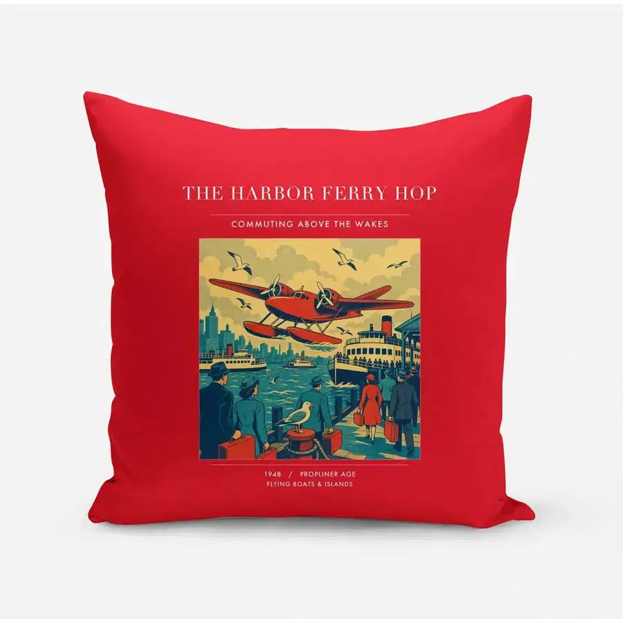 VINTAGE G4361 - The Harbor Ferry Hop - Designed Pillows design on red