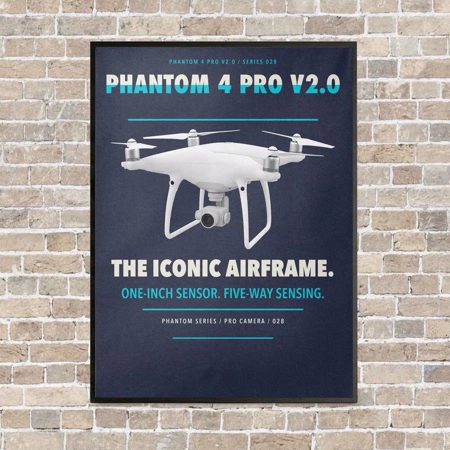 DJI Phantom 4 Pro V2.0 vertical canvas print - framed - navy blue background