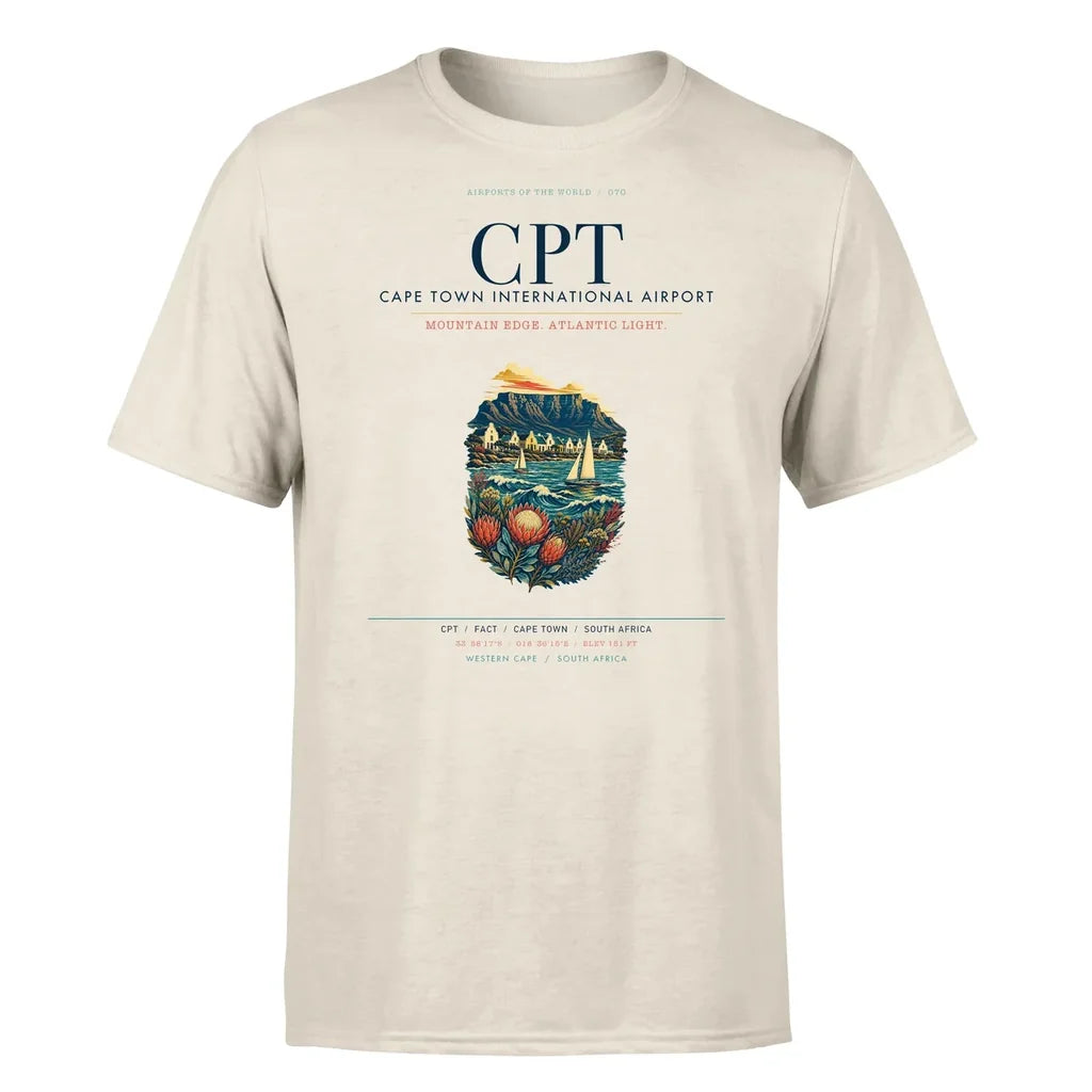 Cape Town Airport (CPT) T-Shirt single-side front print in Beige | cape-town-cpt-airport-double-side-t-shirt