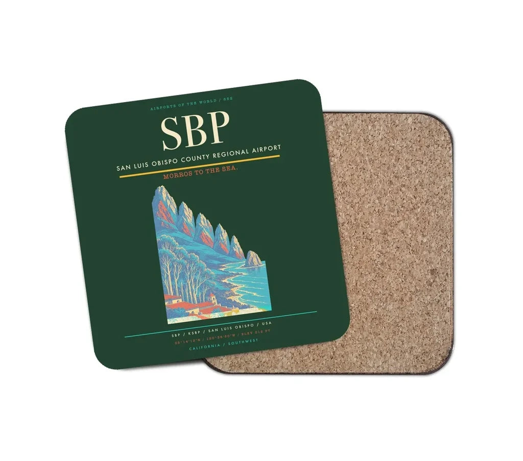 San Luis Obispo County Regional Airport (SBP) design on dark green 1 piece coaster