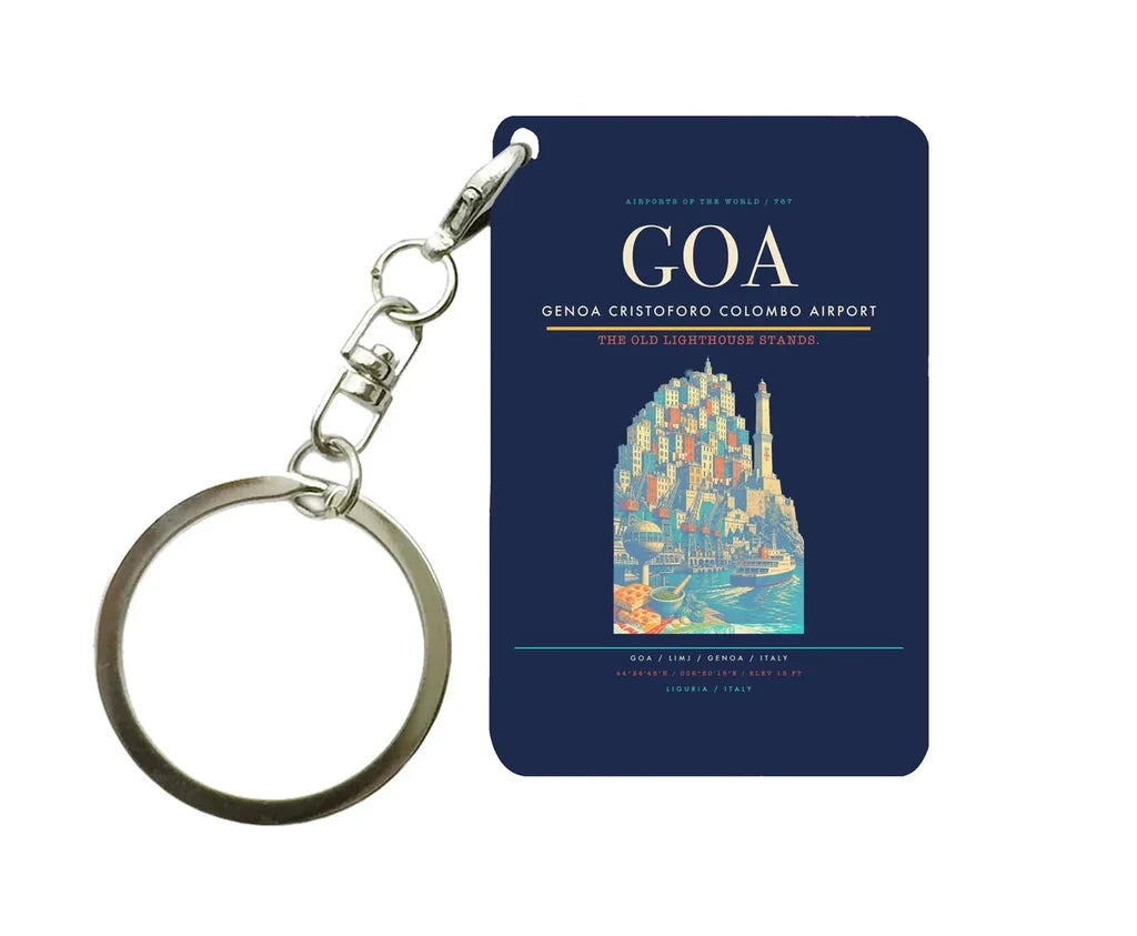 Genoa Cristoforo Colombo Airport (GOA) design on navy blue key chain