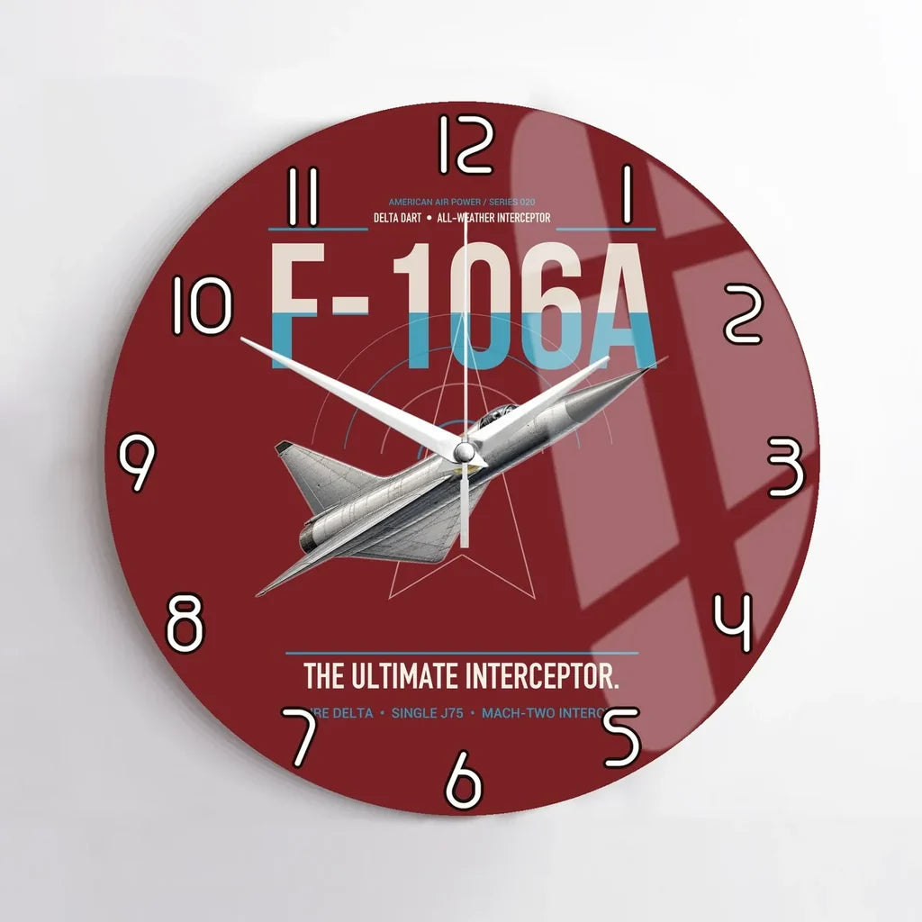 F-106A Delta Dart design on dark red no frame wall clock