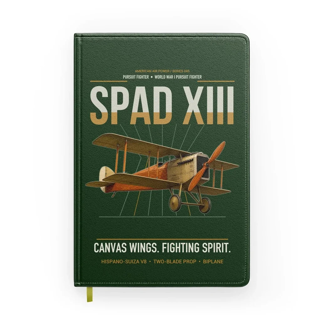 SPAD XIII design on dark green notebook