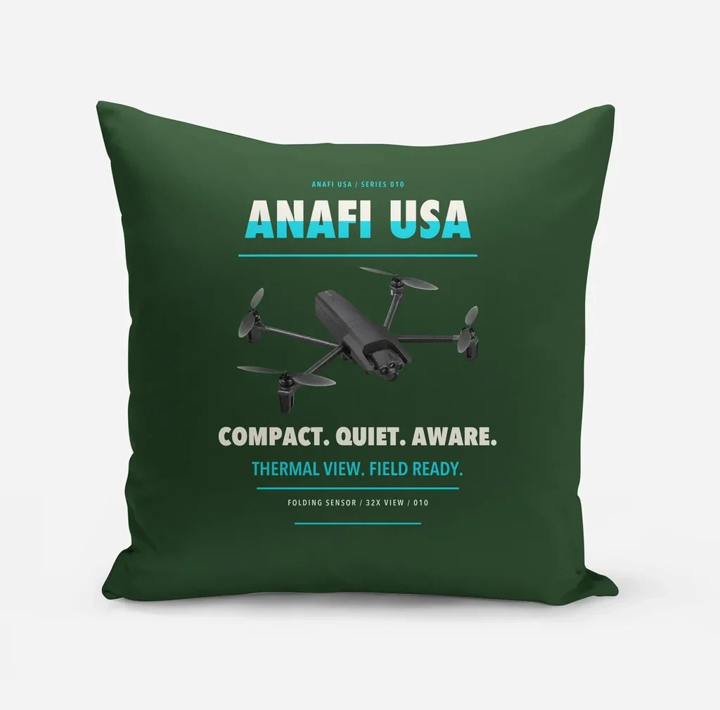 Parrot ANAFI USA design on dark green pillow