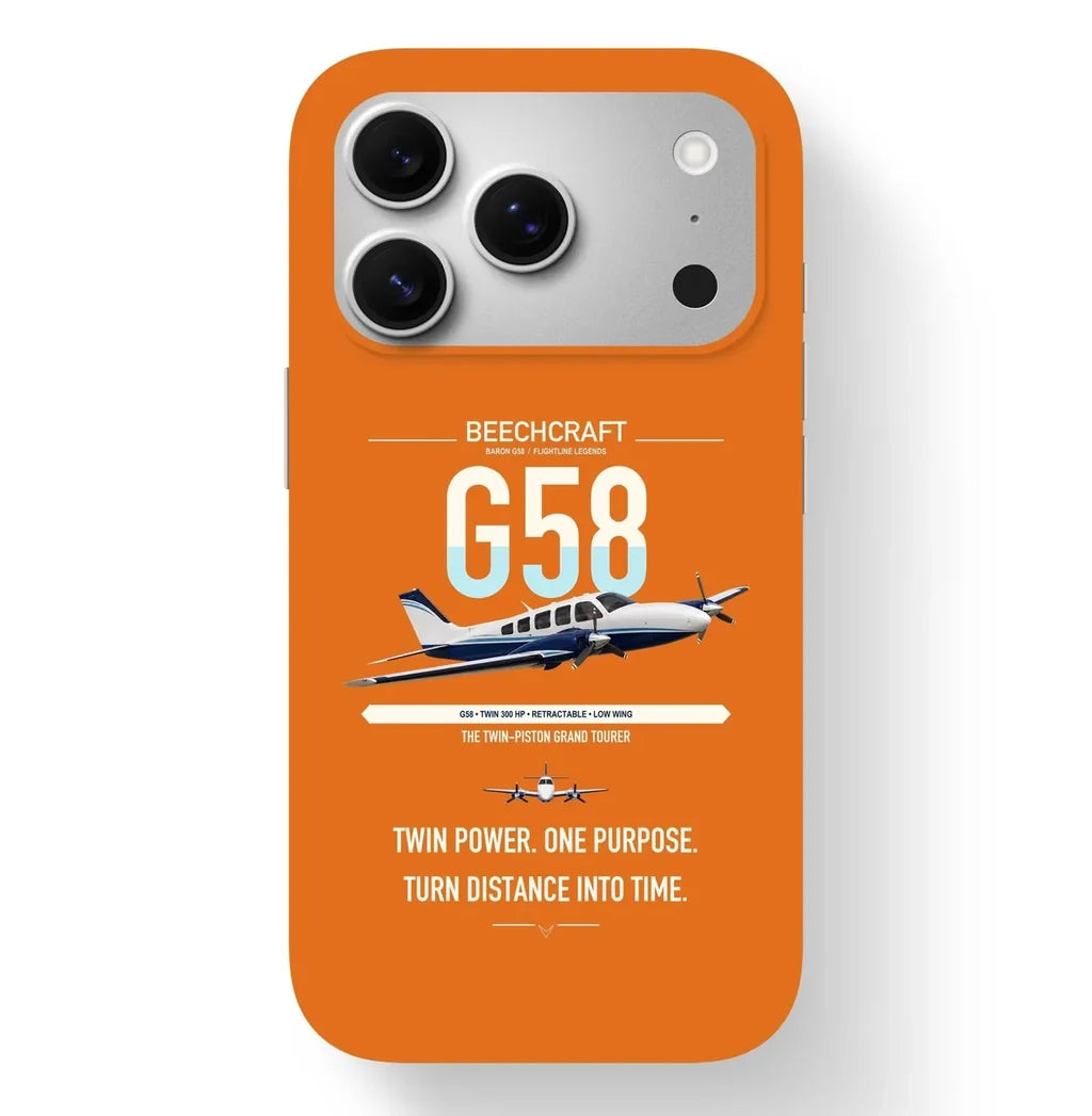 Beechcraft Baron G58 design on orange magsafe iphone case, for iPhone 17 Pro