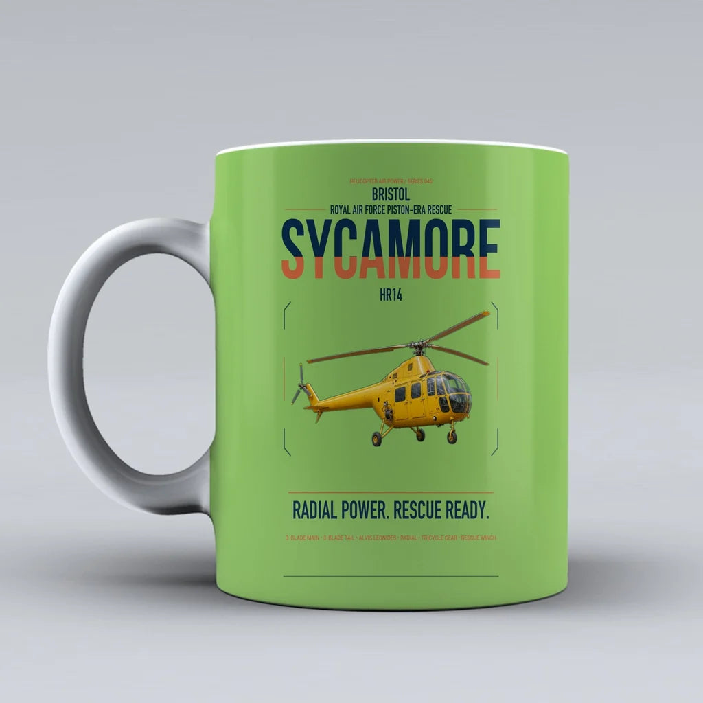 Bristol Sycamore HR14 design on light green ceramic mug, double-side print