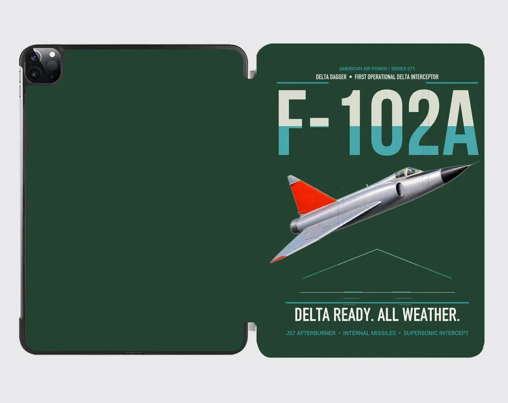 F-102A Delta Dagger design on dark green ipad tablet case