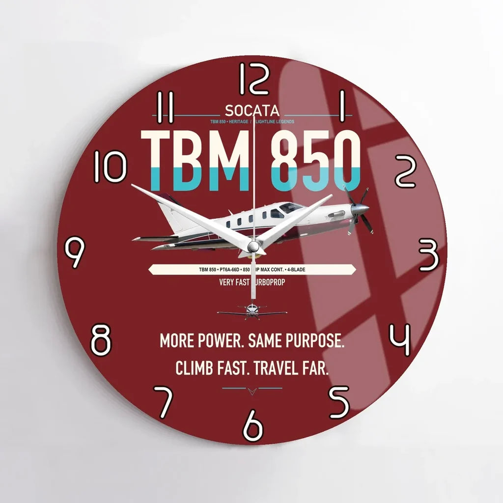 Socata TBM 850 design on dark red no frame wall clock
