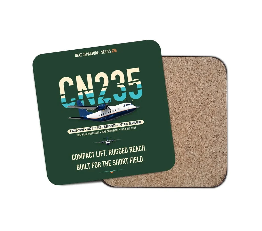 Airbus CN235-300M design on dark green 1 piece coaster