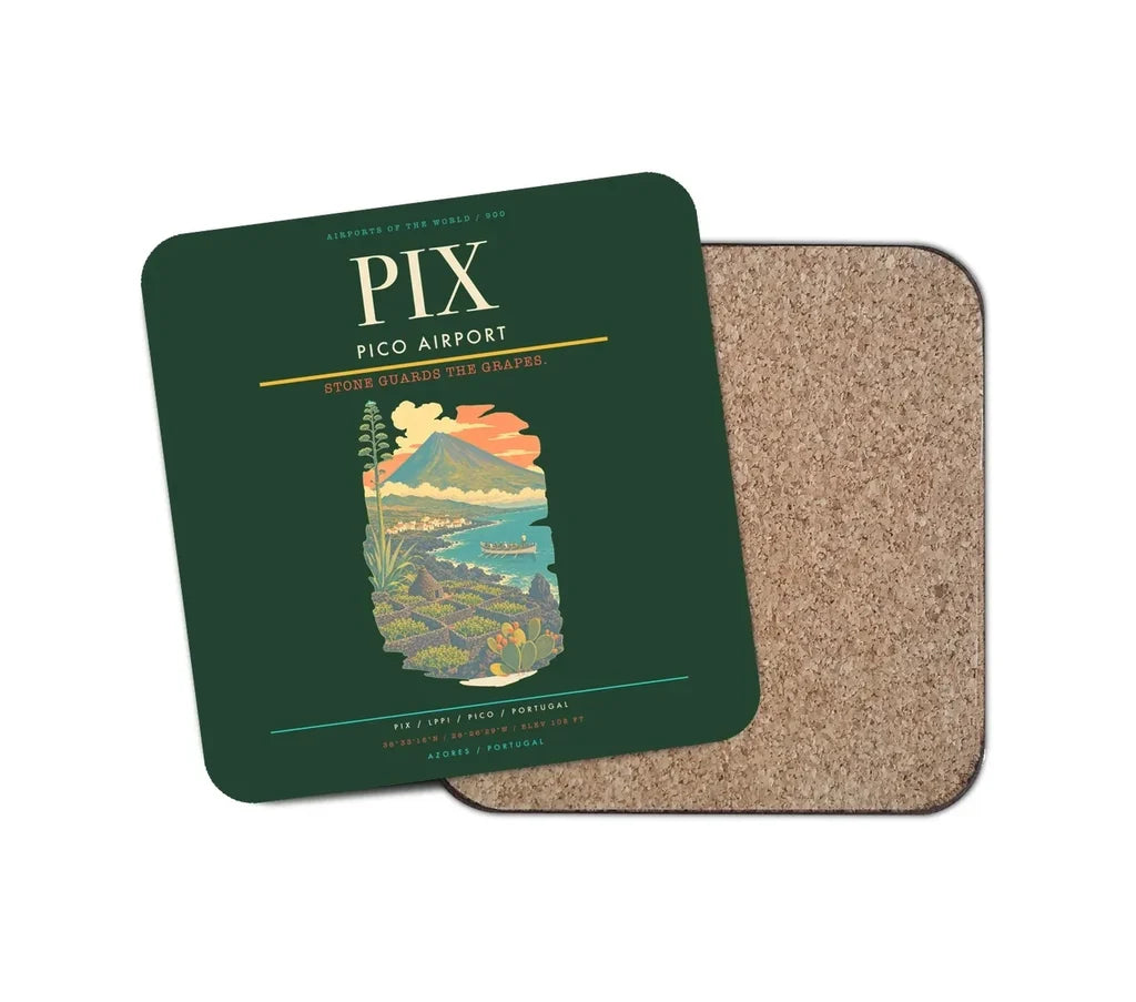 Pico Airport (PIX) design on dark green 1 piece coaster