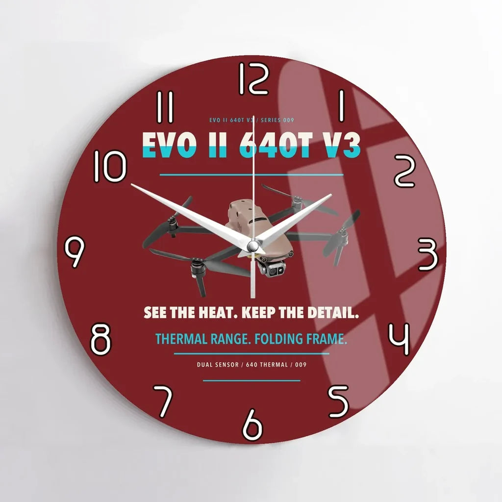 Autel EVO II Dual 640T V3 design on dark red no frame wall clock