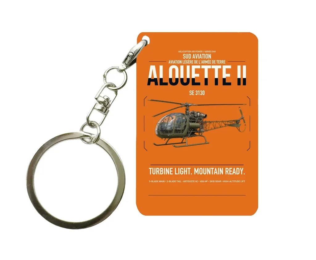 Sud Aviation SE 3130 Alouette II design on orange designed key chain, double-side print
