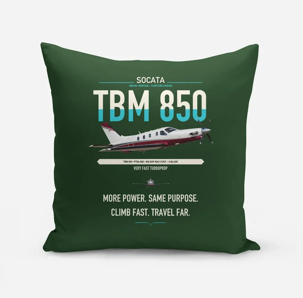 Socata TBM 850 design on dark green pillow