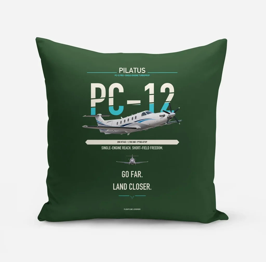 Pilatus PC-12 PRO design on dark green pillow